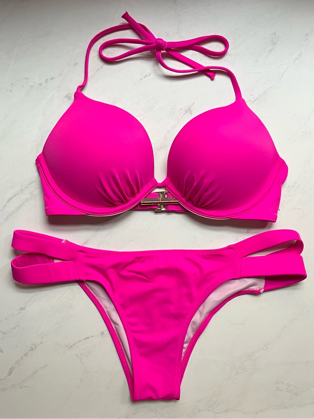 VS Swim • 34B Medium • Hot Pink Bombshell Push Up Add 2 Cup Sizes Cheeky Bikini